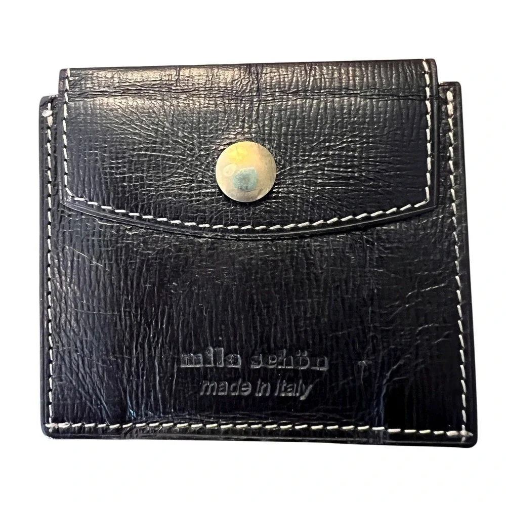 Mila Schon Made in Italy Leather 3-inch square Wallet Coin Brown Minimalist